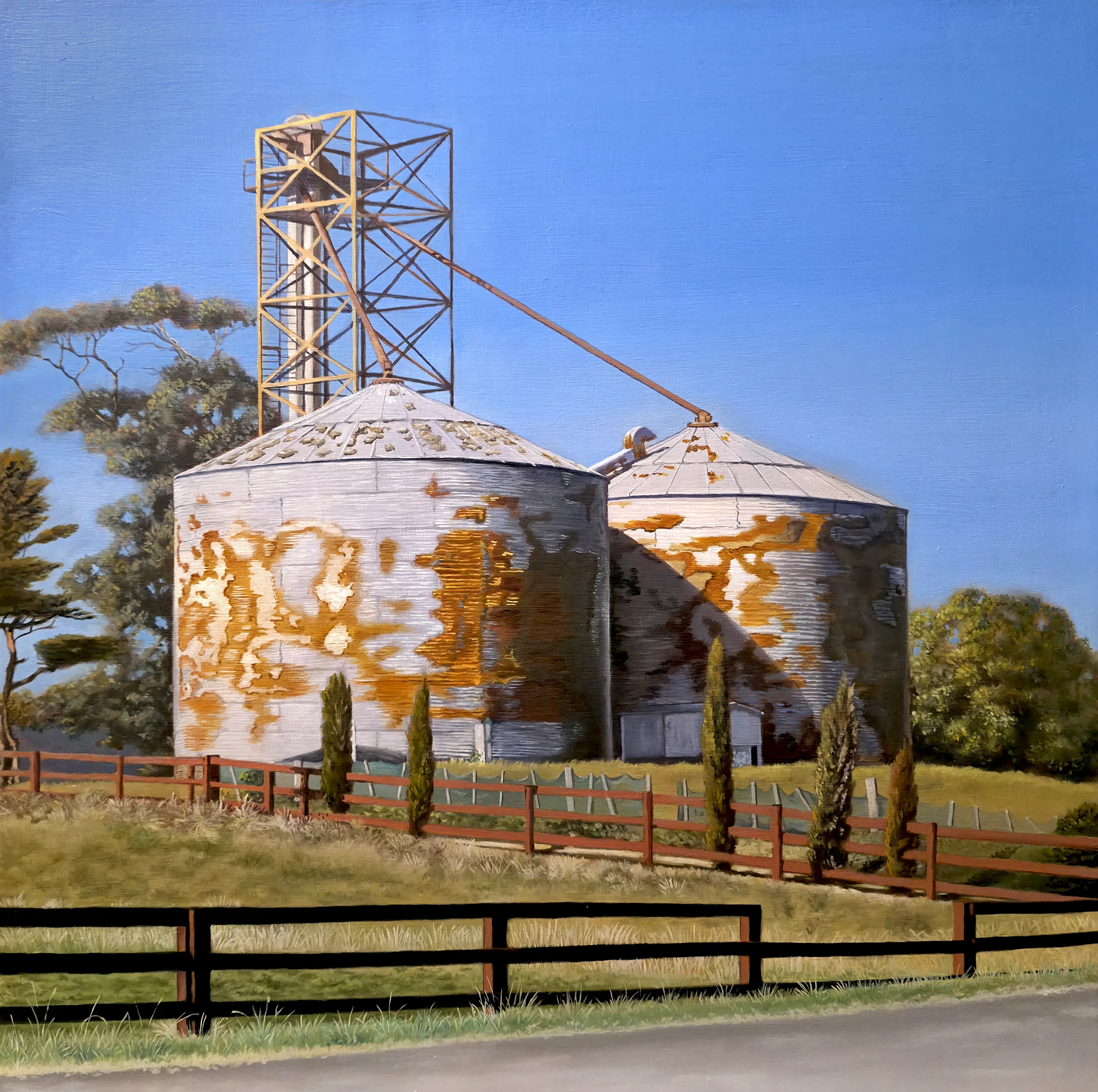 Silos, 2026, Oil on Board, 410 x 410mm