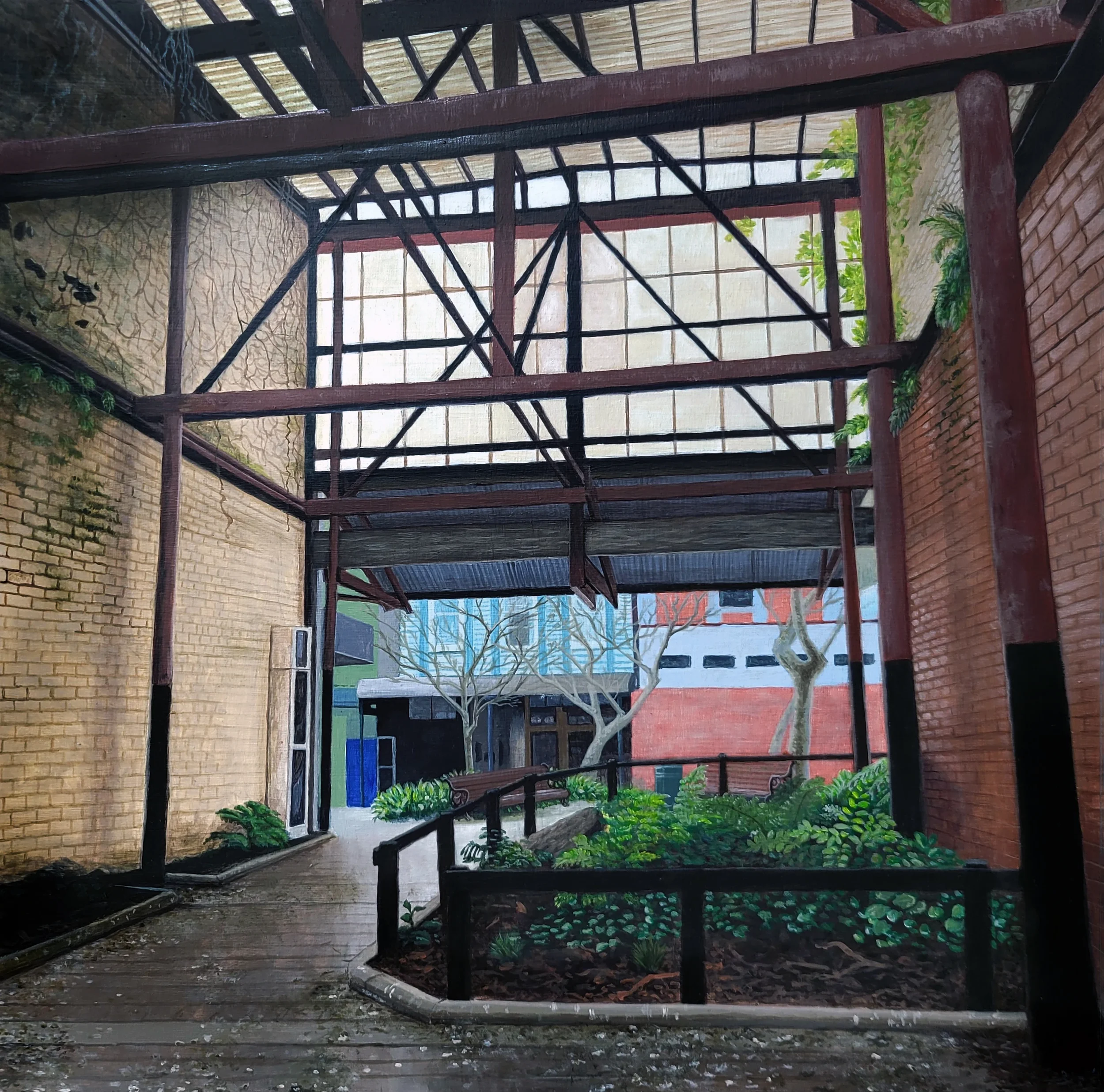 Pigeon Alley, 2025, Acrylic on Board, 410 x 410mm