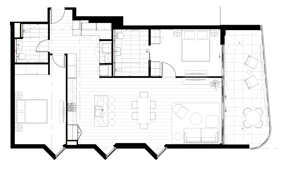 2 bed, 2 bath floorplan example