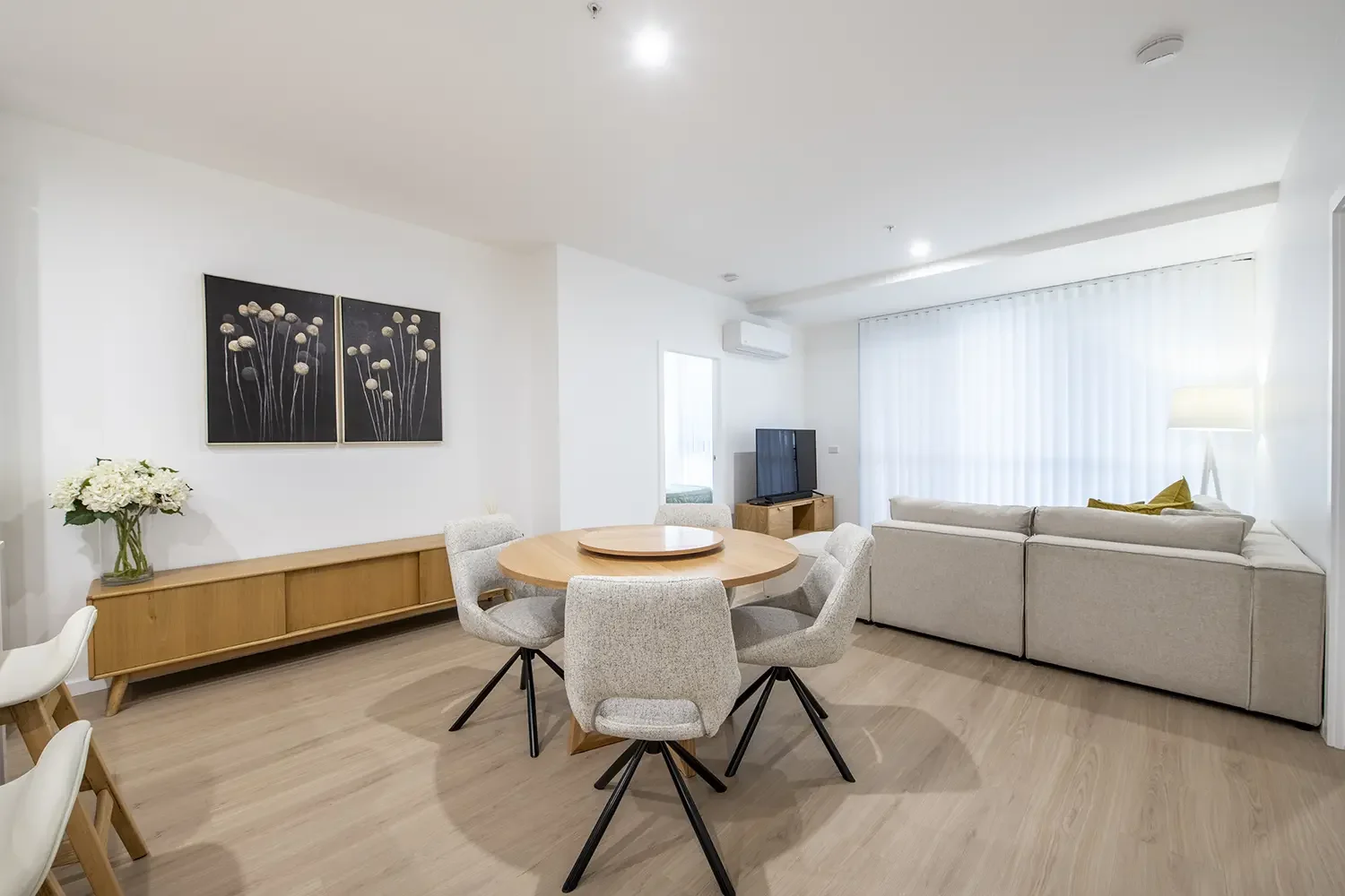 living area one bedroom apartment