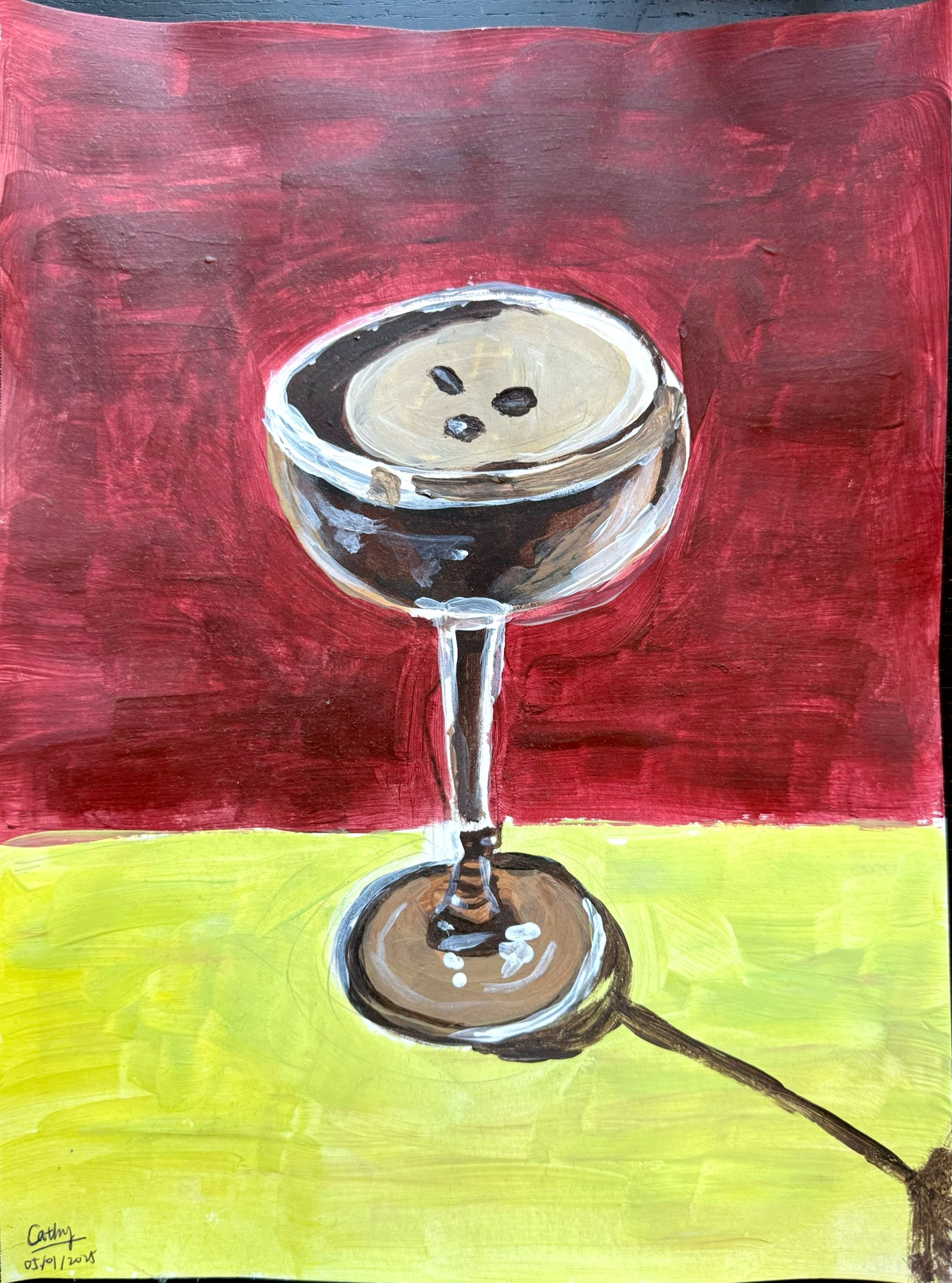 “Espresso Martini", acrylic on paper (2024)