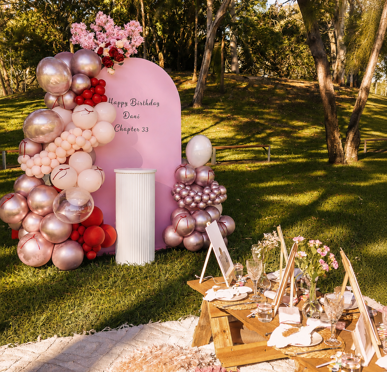 Balloon styling add-on for a picnic celebration, Gold Coast