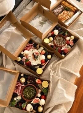 Group grazing boxes with cheeses, figs and charcuterie, Gold Coast
