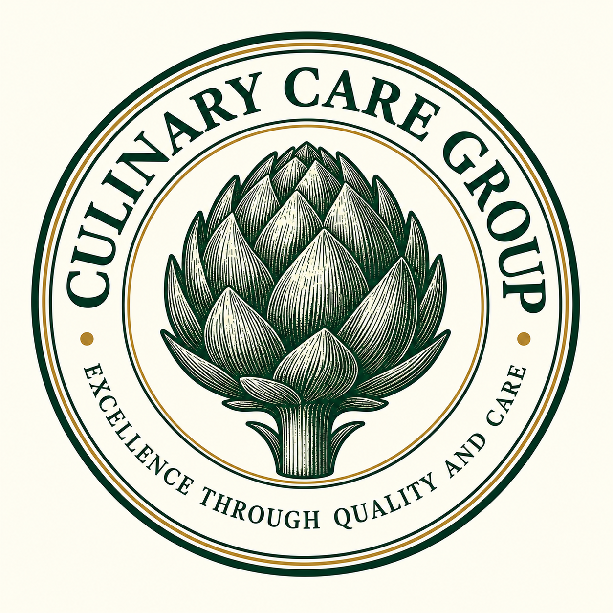 Circular Culinary Care Group logo featuring an artichoke and the tagline “Excellence Through Quality and Care.”