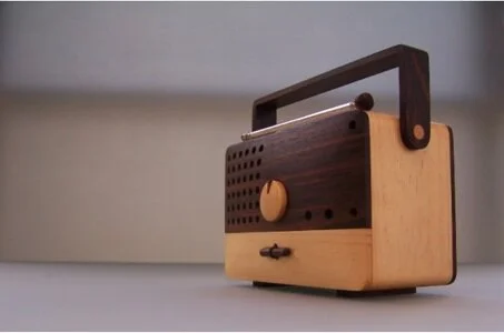 Designer Singgih Susilo Kartono produces handcrafted Magno wooden radios. It takes local villagers 16 hours to make each portable radio from sustainably sourced wood.