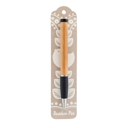 Earth Greetings make 100% earth friendly refillable ballpoint pens with a biodegradable bamboo body. The pens use black ink and feature a rubber grip for comfort and smooth writing.