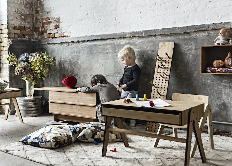 Danish furniture manufacturers We Do Wood work with FSC certified Moso bamboo, free from chemicals, pesticides, herbicides and fertilizers. Formaldehyde-free glue and water-based paint are also used.