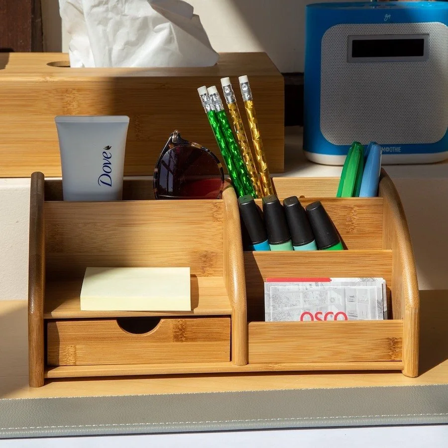 OSCO’s range of stylish desktop organisers are designed from lightweight bamboo for its richness and warmth, durability and affordability. Fast-growing bamboo is an eco-friendly office must. 
