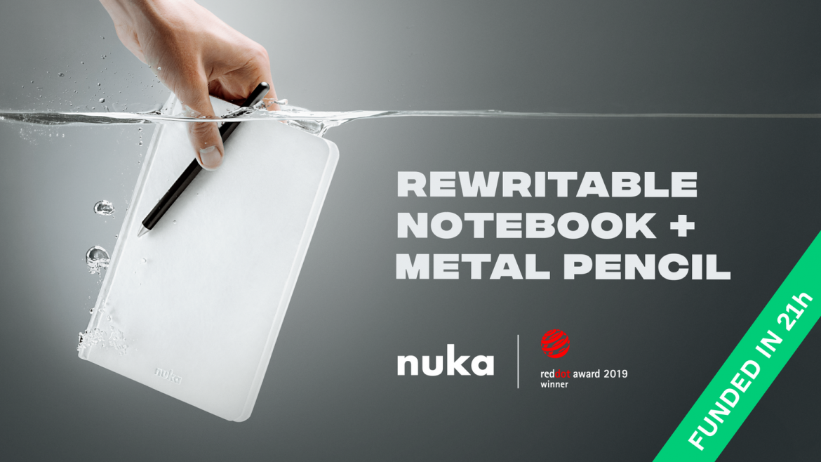 Nuka Eternal Notebooks have reusable, recyclable, waterproof paper. Eternal pencils write forever, Magic Eraser fluid removes writing and inbuilt magnets hold the pencil and covers neatly together.