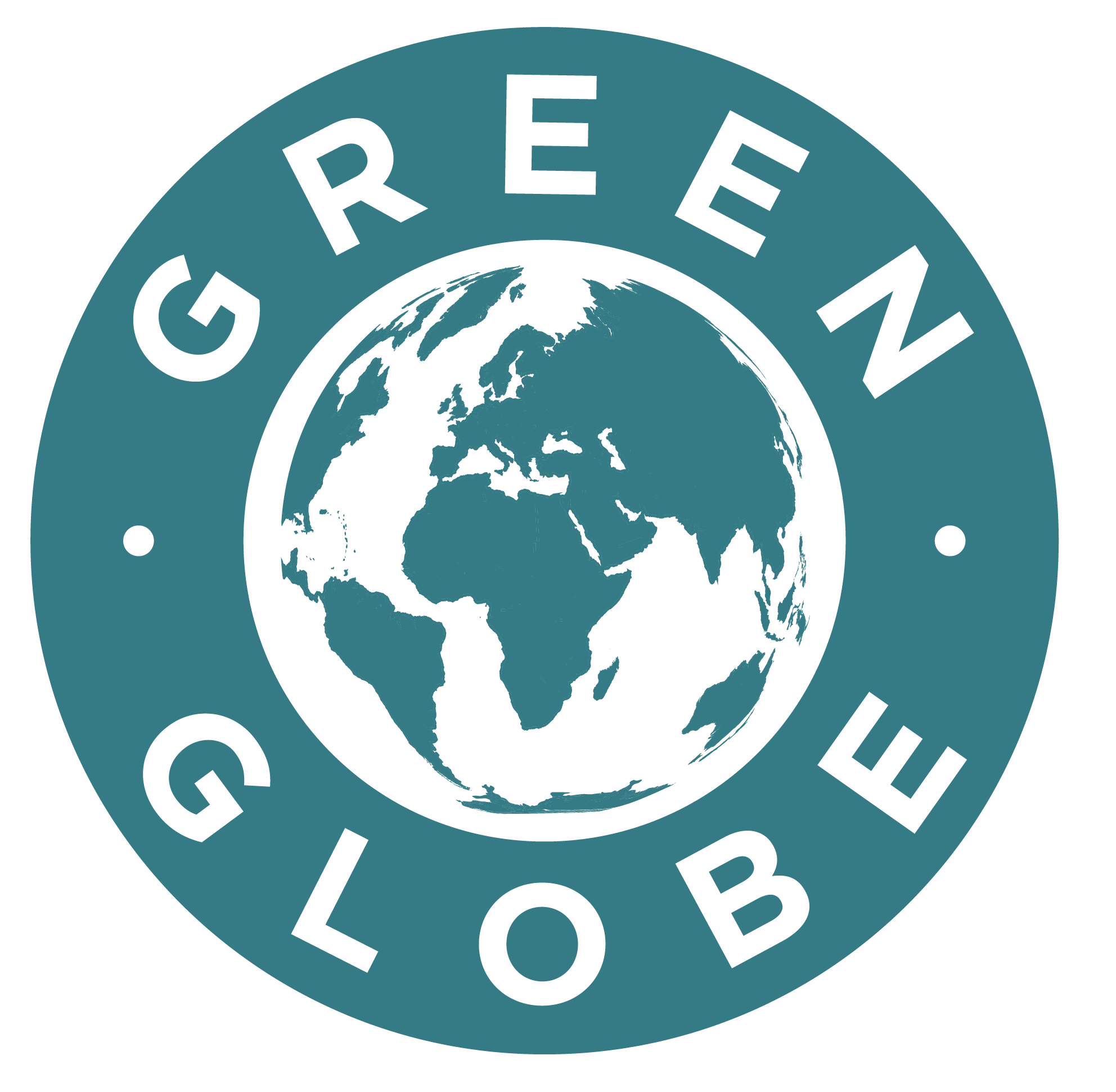 Logo of Green Globe featuring a globe with continents in the center, surrounded by the text 'GREEN GLOBE' in a circular pattern.