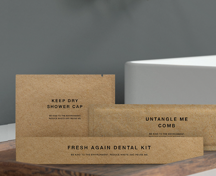 Vanity group distributes a range of luxurious eco-friendly accessories made from bamboo and corn derived plastics. Innovative packaging solutions are designed to complement the sweetest of suites and stylishly line guest room vanities.