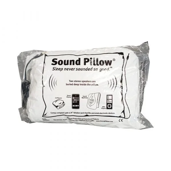 Made from a hypoallergenic blend of polyester & cotton, the Travel Sound Pillow® looks & feels just like a normal travel pillow, but with undetectable built-in stereo speakers that create an intimate listening experience.