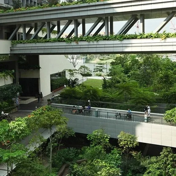 Remarkable for a development located in a dense urban setting, Khoo Teck Puat Hospital manages to achieve a green plot ratio of 3.92; this meant that the total surface area of horizontal and vertical greenery is almost four times the size of the land