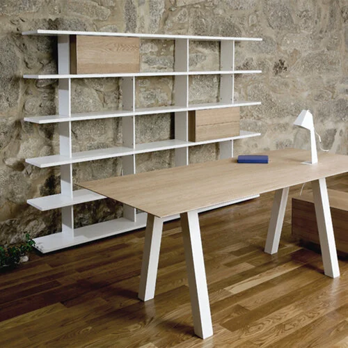 Boa Safra seeks materials and finishes with low ecological impact. Furniture and interior designed pieces use wood and natural finishes. Their block table can be used as a dining table or desk.
