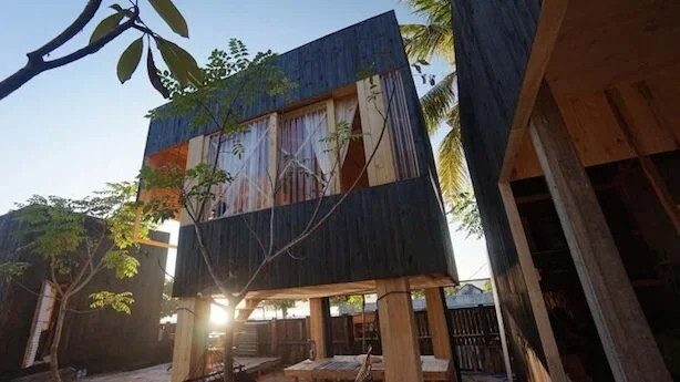 Atelier Riri has created the Kiyakabin resort on Lombok, Indonesia from charred Teak timber. Traditional building methods used by the local Sasak ethnic group were incorporated in the modern yet low energy guest cabins.