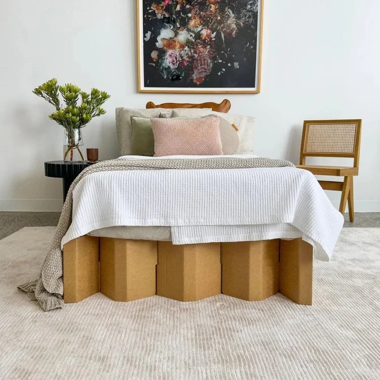 The Yona Bed, crafted from the finest recycled Australian cardboard, not only offers unparalleled durability and minimalist elegance but also supports your commitment to a greener world. Transform any room effortlessly with an eco-friendly bed that's