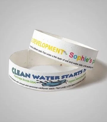 Seed paper wristbands are a wearable, plantable messaging perfect for fundraising, awareness campaigns, VIP access, tickets and more. After the event, participants can grow their own wildflower garden!