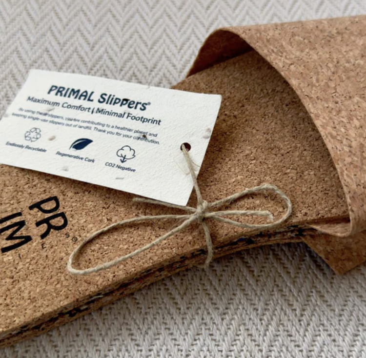 Hotels, spas, airlines and more and more service industries are urged to reach sustainable targets within their operations. PRIMAL offers an immediate solution for waste and carbon reduction by providing circular cork slippers that are of the highest
