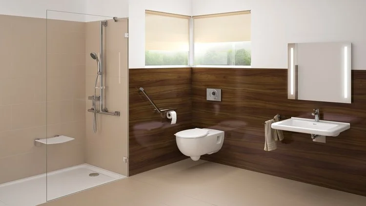 Barrier-free bathrooms are age-appropriate, wheelchair-accessible or adapted for the less-abled. They allow people with limited mobility to continue to take care of their own personal hygiene independently.