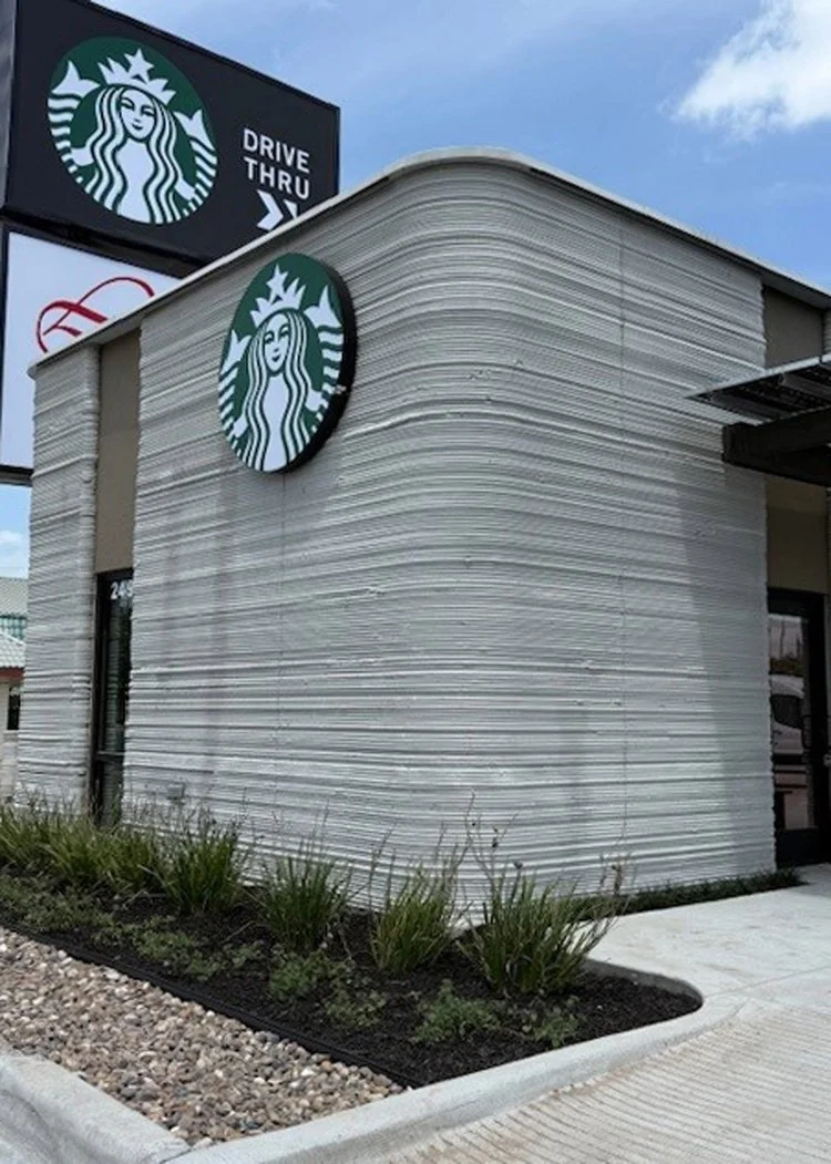 The first 3D-printed store by coffeehouse chain Starbucks is nearing completion in Brownsville, Texas. The 1,400-square-foot (130-square-metre) rectangular building has window and door panels sandwiched between 3D-printed concrete walls.The coffee gi