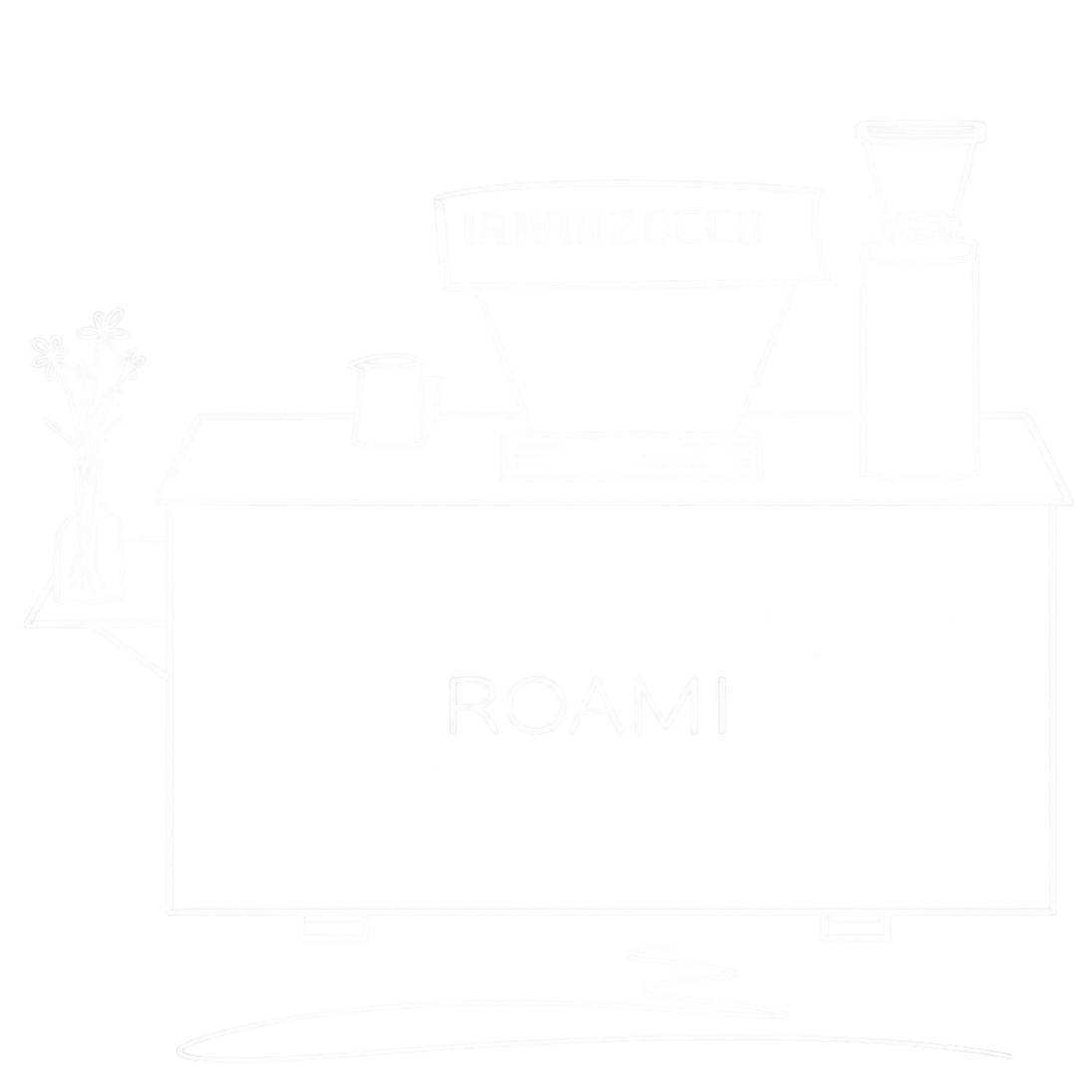 Fine art sketch of ROAMI coffee cart which features on ROAMI Blend coffee bags