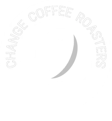 Black-and-white Change Coffee Roasters logo with a steaming coffee cup