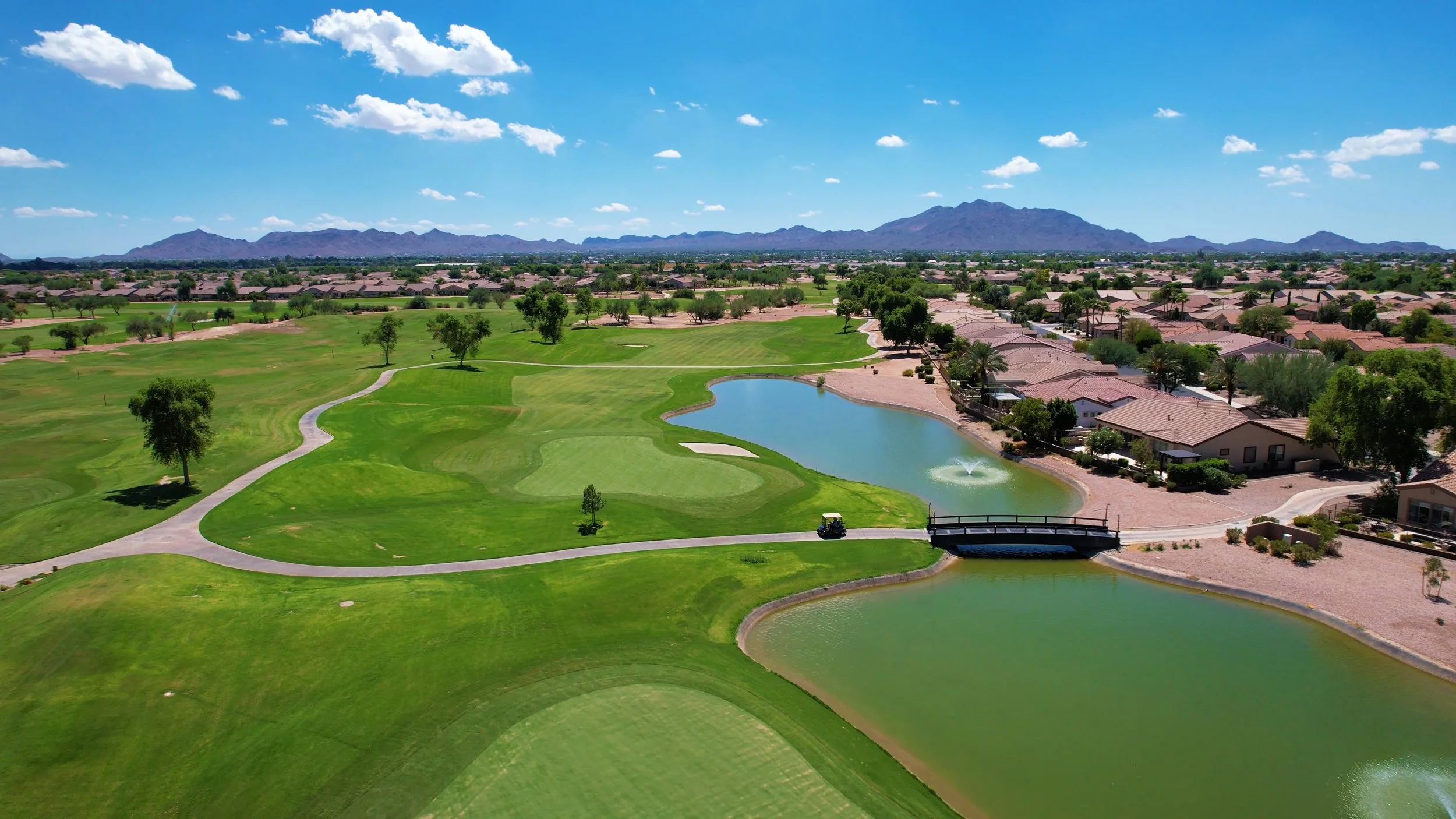 Golf course, lakes, and mountain views at Trilogy at Power Ranch in Gilbert, Arizona