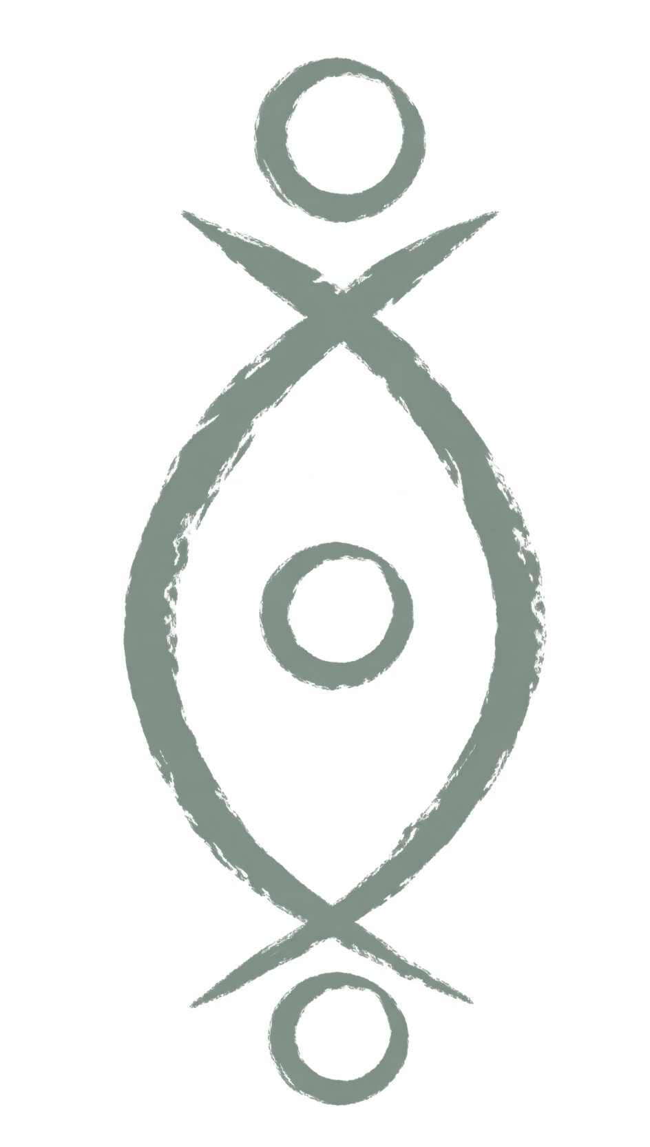 Alignment symbol with a large central oval, crossed pointed lines, and three circular rings on a black background