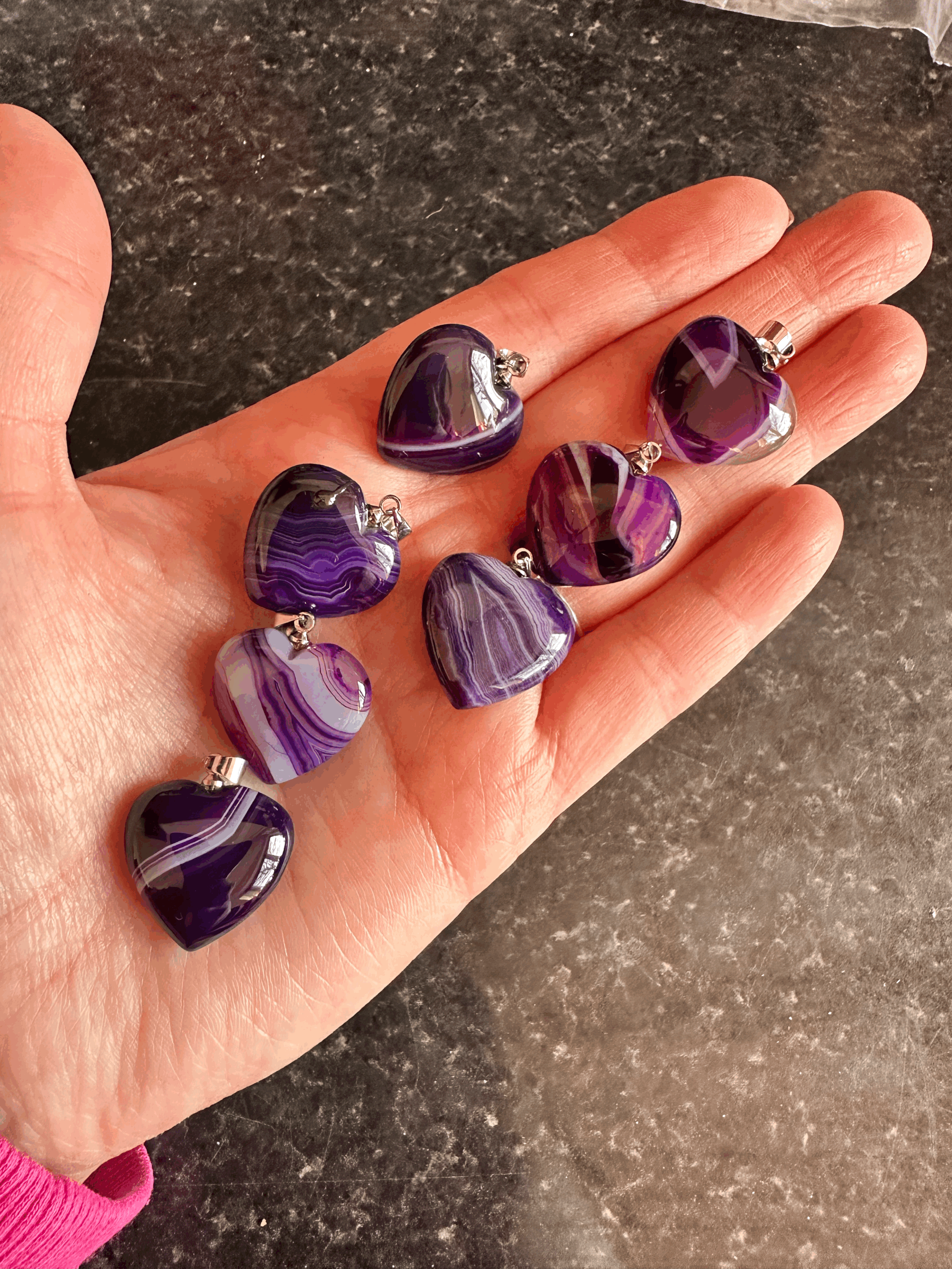 Purple Agate Heart Pendants