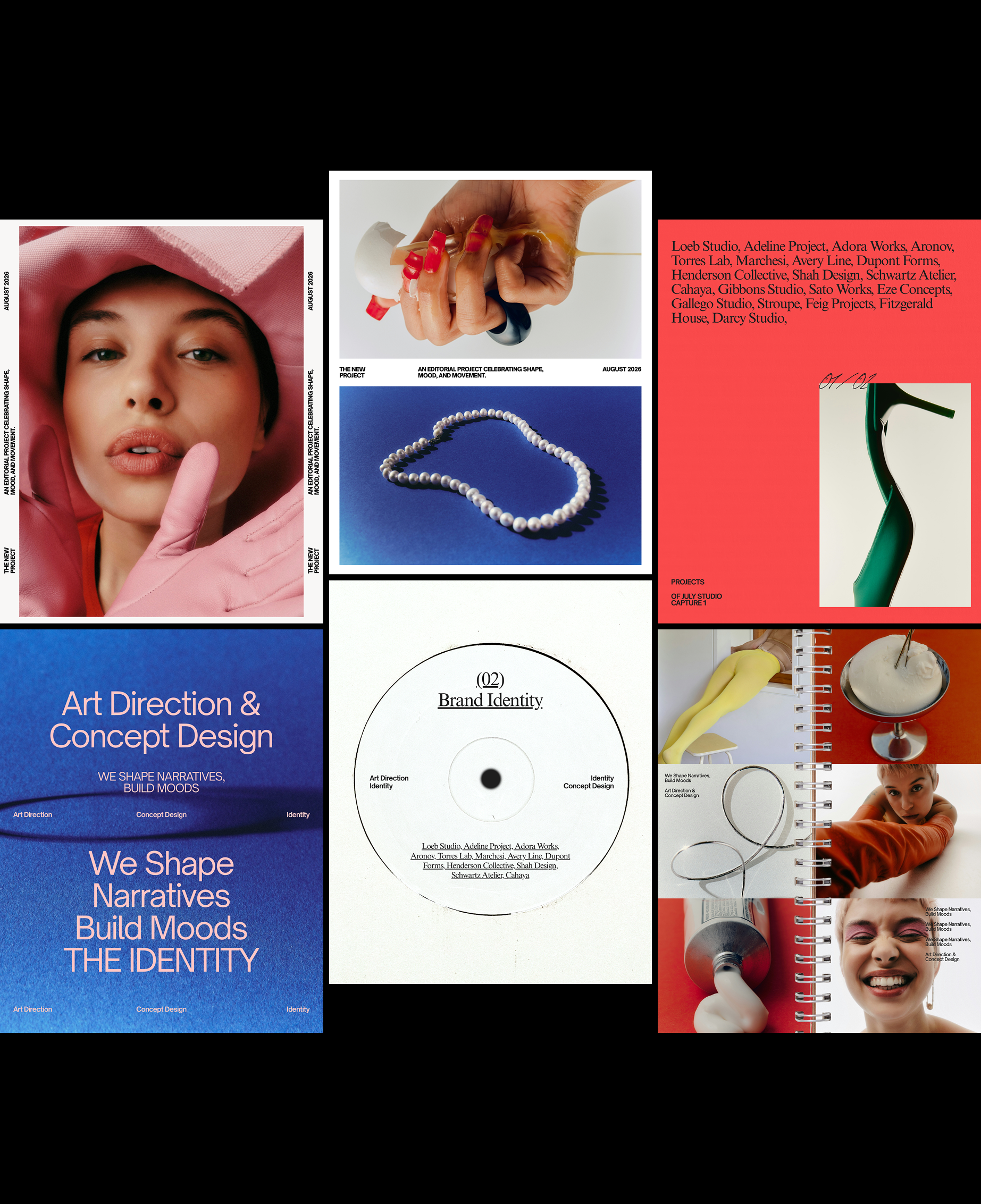 STUDIO EDIT Canva Instagram layouts combining a portrait, a product photograph and a coral text panel.