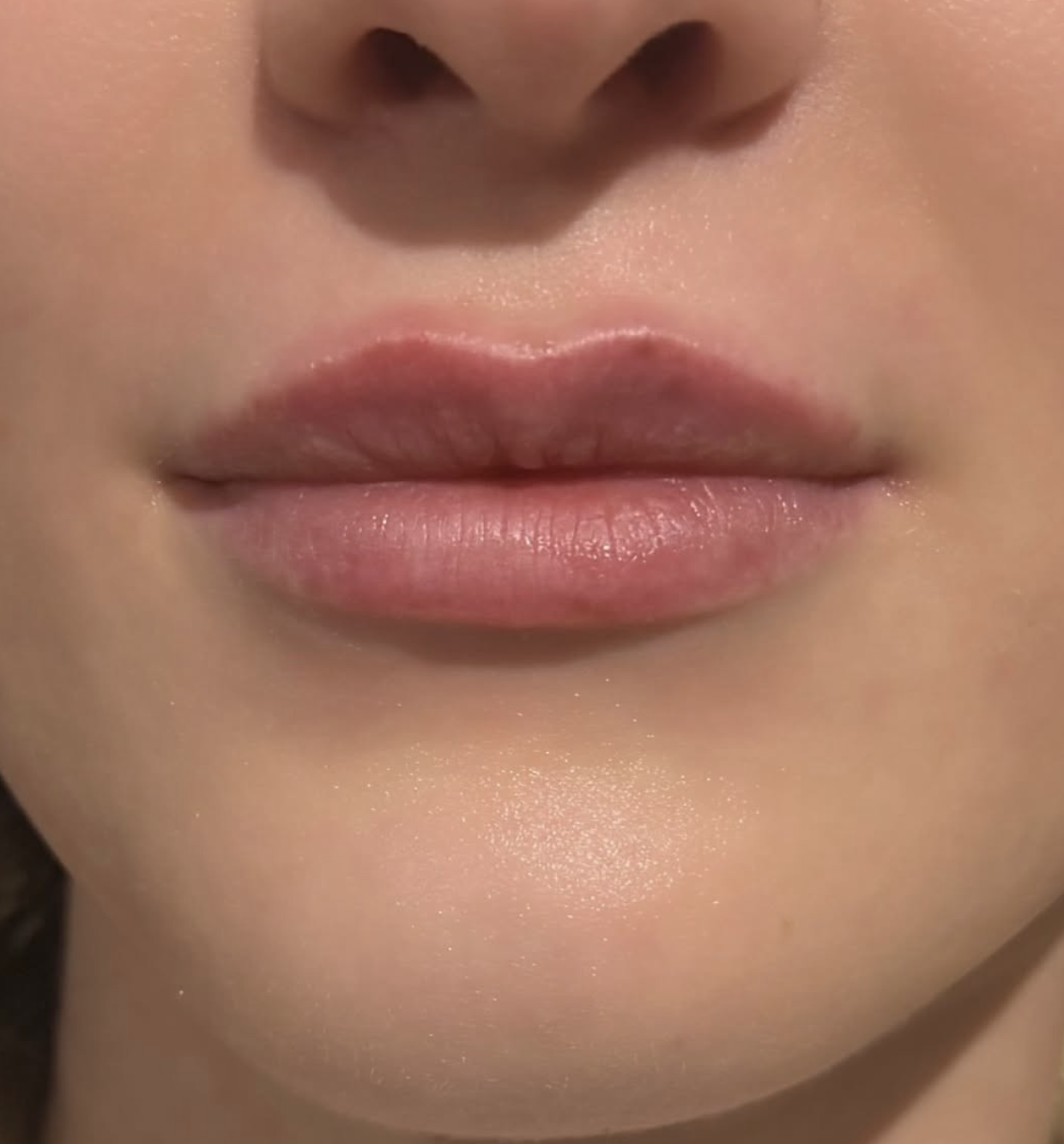 Close-up of a person's lips and nose.