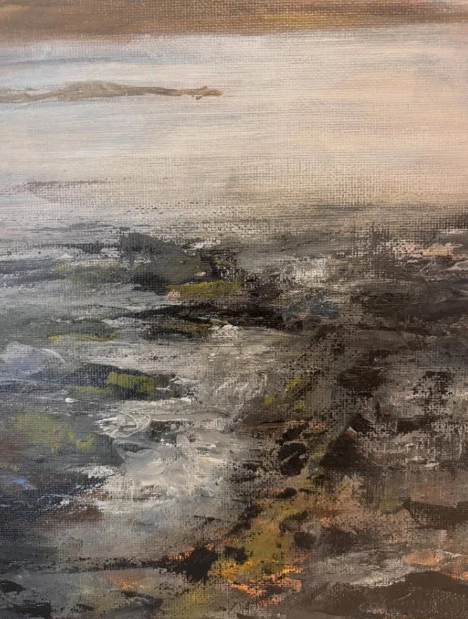 close up brushstrokes oil painting skye weathering justin butler
