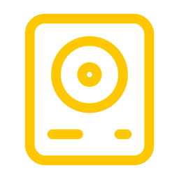 Icône d'une platine vinyle en jaune sur fond noir