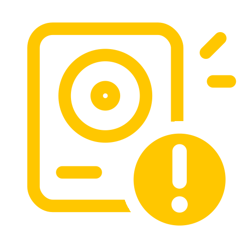 Icône d'une platine vinyle avec une alerte ou une attention indiquée en jaune.