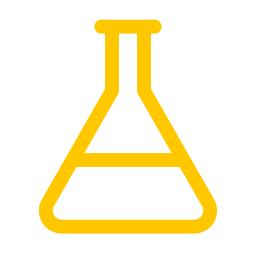 Icône d'un ballon de laboratoire en forme de bouteille, de couleur jaune sur fond noir.