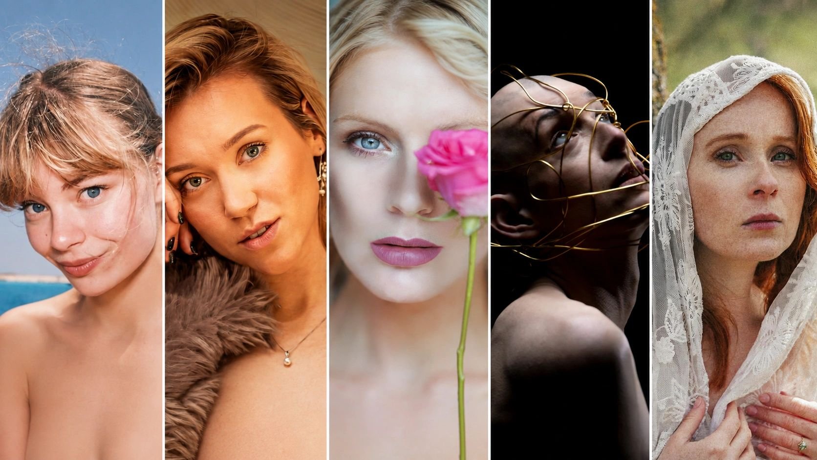 Five-Muse Remote Studio Day — five portrait strips of the muses
