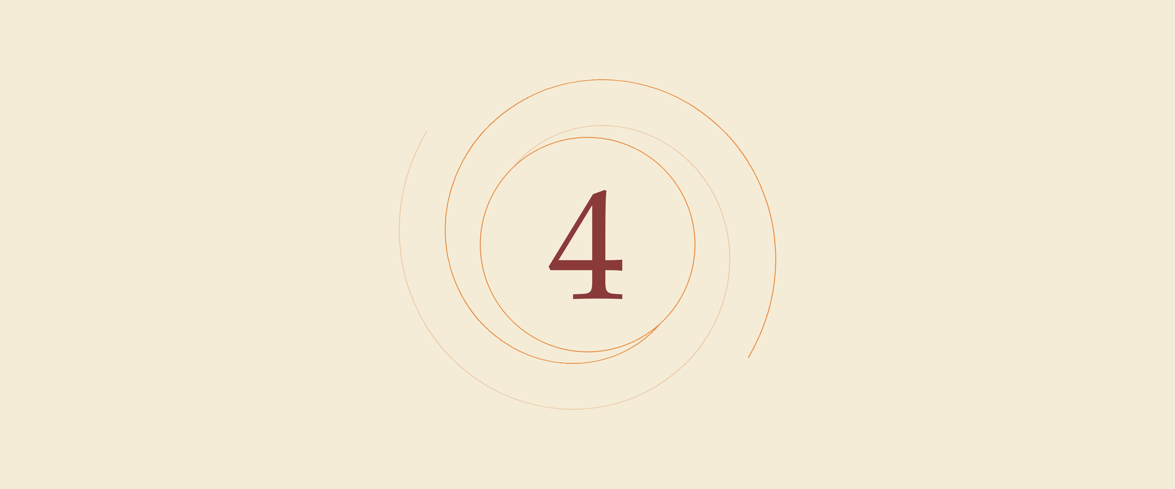 Un fond beige avec un grand chiffre rouge '4' au centre, entouré de cercles concentriques fins.