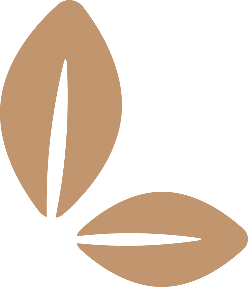 Abstract tan leaf logo with two stylized leaves