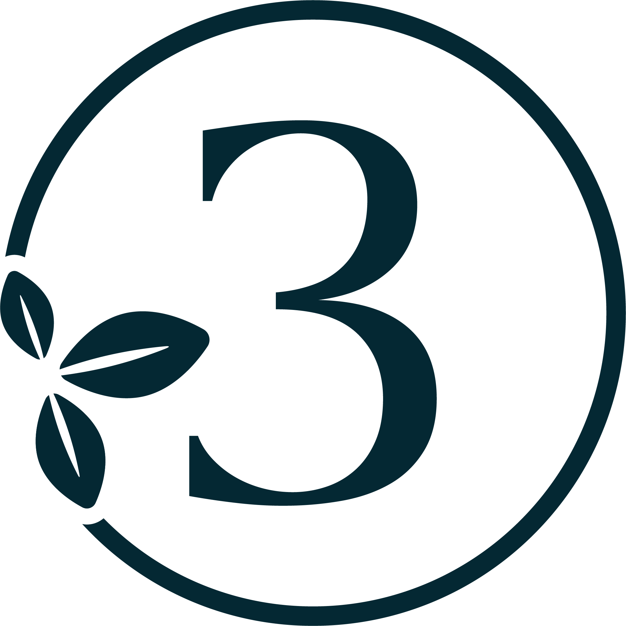 Dark teal circular refresh arrows surrounding a stylized leaf icon