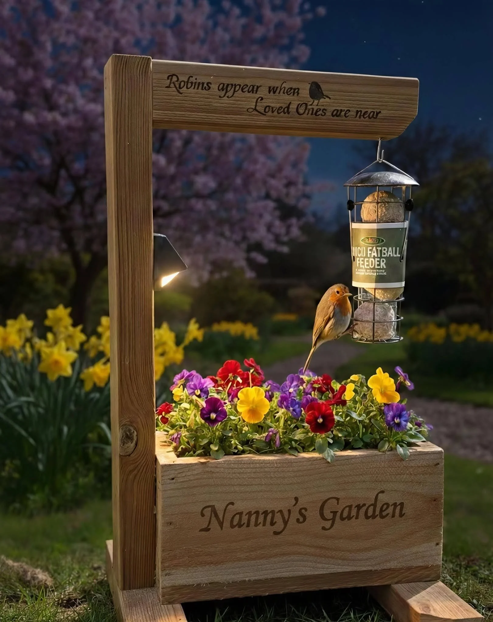 Custom Engraved Wooden Garden Planter & Bird Feeding Post