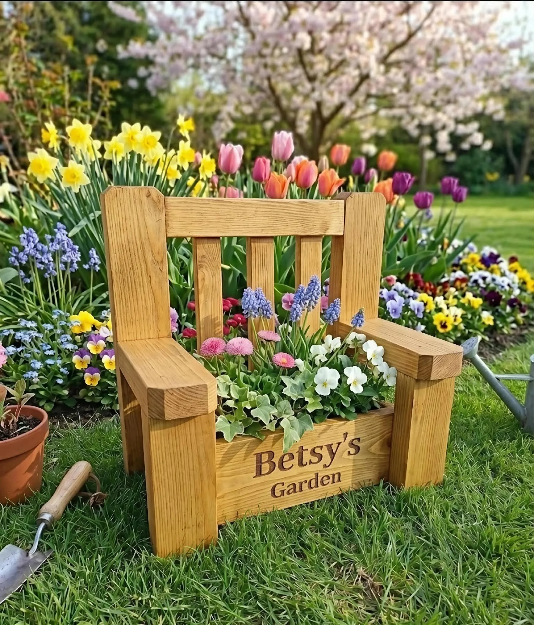 Personalized Wooden Garden Armchair Planter