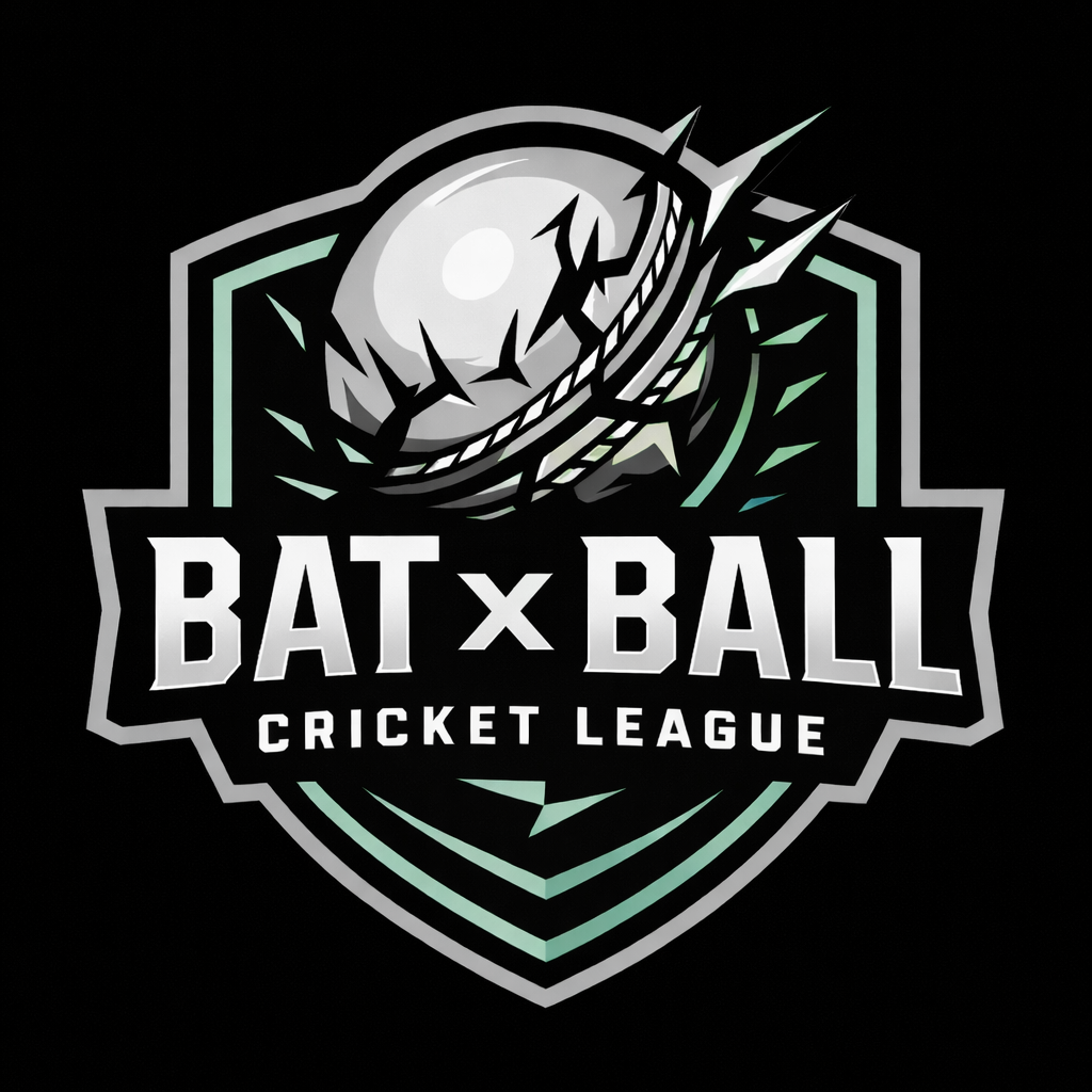 Bat x Ball Cricket League logo featuring a stylized bat, cricket ball, and shield emblem