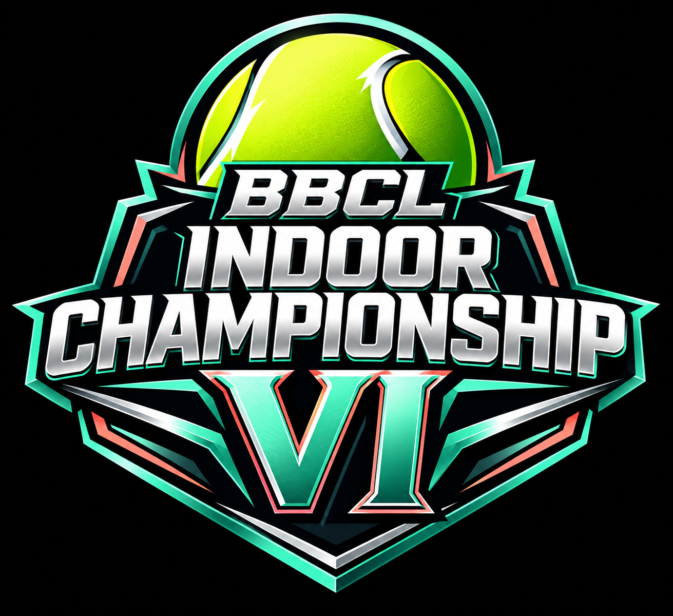 BBCL Indoor Championship VI logo featuring a stylized green ball and bold championship lettering