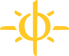 Yellow stylized sun icon with a central vertical line and radiating rays