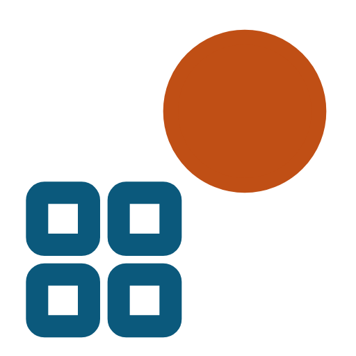 A large circle standing apart from small squares icon.