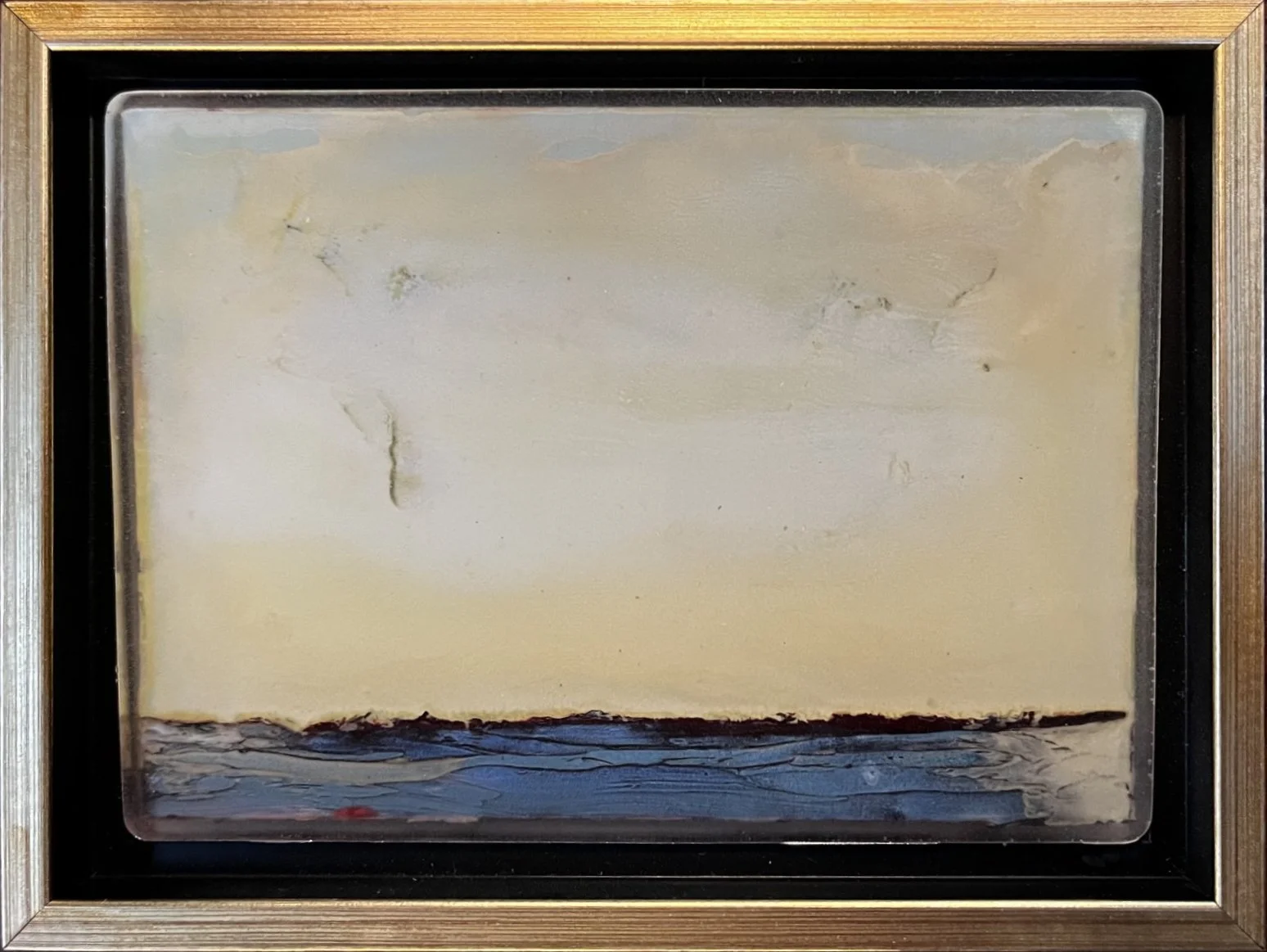 No. 663 (Winter 2024) by Danny Perkins, a 6.5x8.5 inch oil on board with resin featuring a pale cream cloudscape over a deep blue horizon.