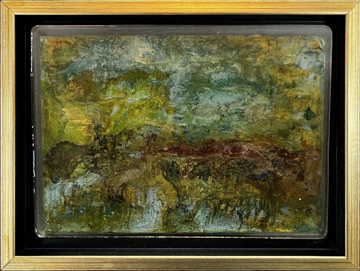 No. 922 (Winter 2024) by Danny Perkins, a 6.5x8.5 inch oil on board with resin featuring tactile green and earth-toned color fields