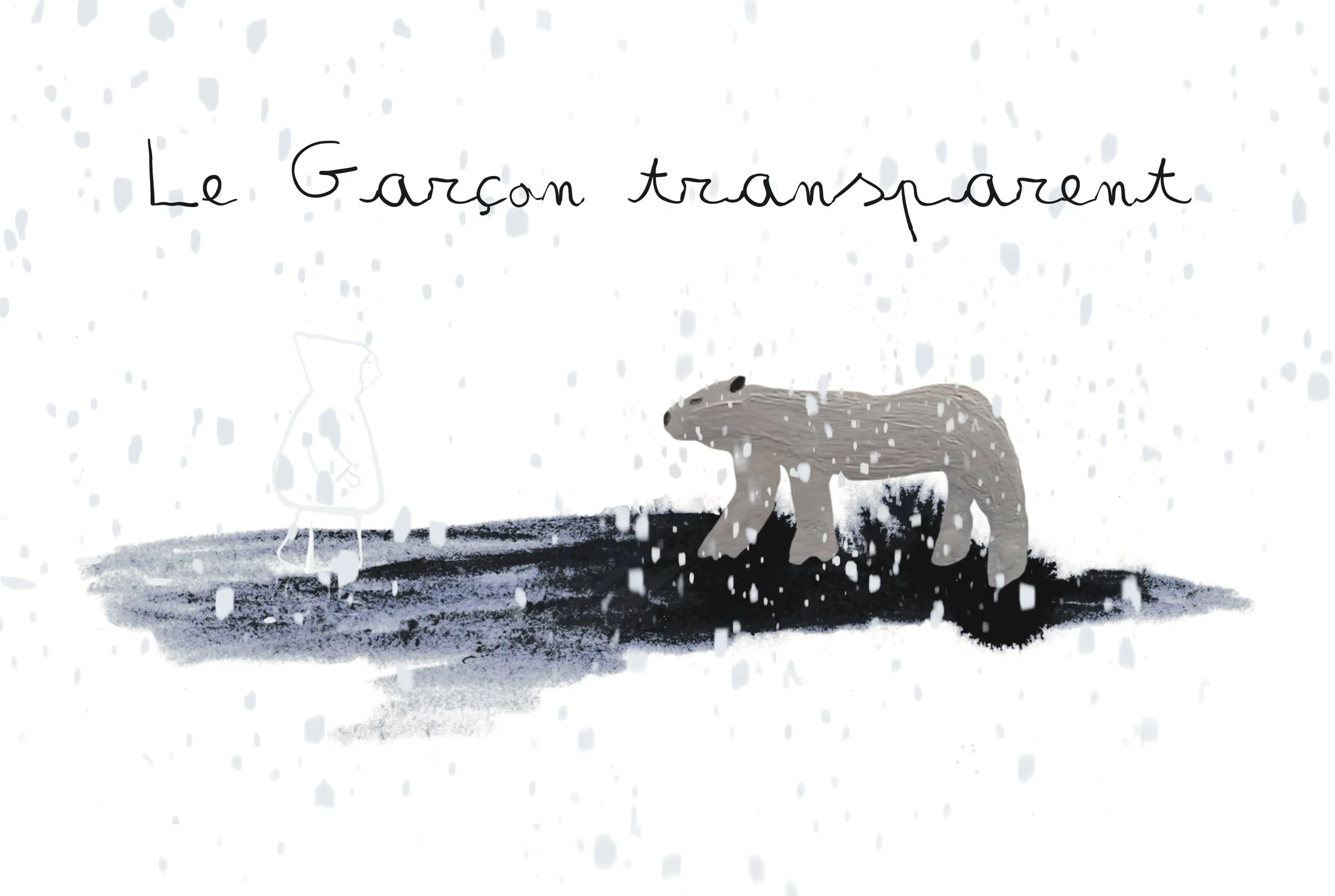 Illustration enneigée d’un enfant face à un grand ours, avec le texte « Le Garçon transparent ».