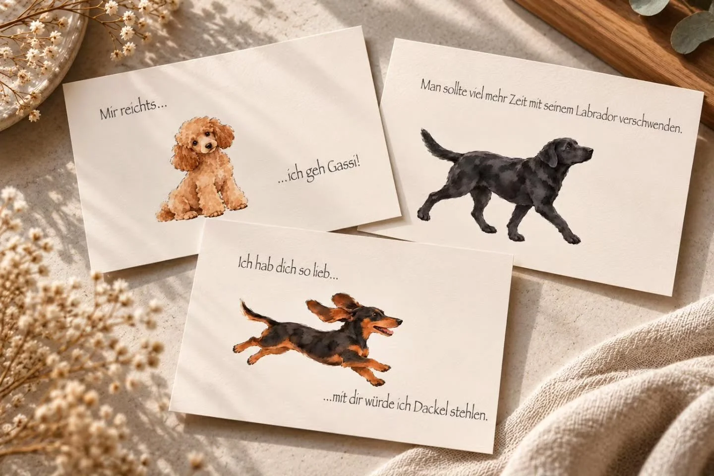 Postkarten in Aquarell mit verschiedenen Rassen.  Auch personalisierbar mit deiner eigenen Fellnase. &hearts;︎

&hearts;︎&hearts;︎&hearts;︎
Hier bekommst du von Postkarten, &uuml;ber personalisierte Illustrationen bis hin zu deinen ganz pers&ouml;nli