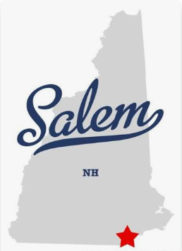 Map of New Hampshire with a red star marking the location of Salem.